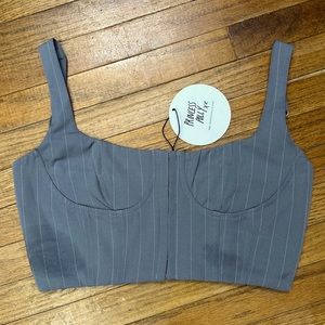 Princess Polly Carver Slate Gray Pinstriped Sleeveless Lined Crop Top Sz 6 NEW
